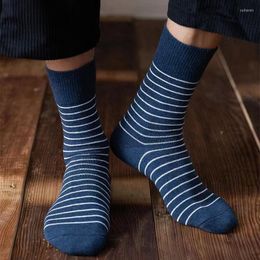 Men's Socks 5Pairs Japanese Style Strip For Man Comfortable Cotton Autumn Winter