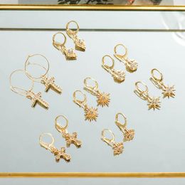Hoop Earrings WTLTC Design Cross Star Coin For Women Small Dangling Huggies Multi Style Charm Hoops Boho