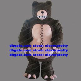 Dark Brown Long Fur Pet Bear Mascot Costume Adult Cartoon Character Outfit Suit Stage Properties Nursery School zx124