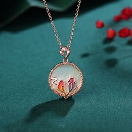 Party Favour National style designer new s925 sterling silver necklace fashion white mother of pearl pendant niche design magpie enamel Jewellery