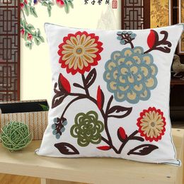 Pillow Cover Embroidery Elephant Geometric Flowers Canvas Decorative Pillows Home Office Sofa Chair Seat Pillowcase 45 45CM