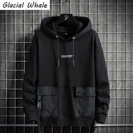 Men's Hoodies Sweatshirts GlacialWhale Mens Hoodies Men Winter 2022 Patchwork Multi Pockets Techwear Sweatshirt Oversized Streetwear Hip Hop Hoodies Men Y2211