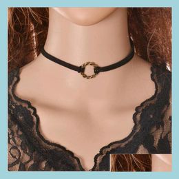 Chokers Wholesale Black Leather Choker Necklace Fashion Jewelry Rock Punk Ladies Turques Collar Bone Neck Chain For Women Drop Deliv Dhwdv