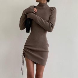 Повседневные платья 2022 Осень женская сексуальная узкая юбка для карандашей Хлопковая шнурки регулируем