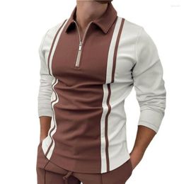 Men's Polos Polo Shirts For Men 2022 Contrast Colours Turn-down Collar Casual Pullover Slim Autumn Male Shirt Top Work Clothes