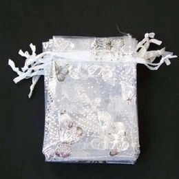 20x30 cm 100 pezzi White Butterfly Organza Wedding Gioielli Borse regalo 70x90 mm borse da festa sacchetti217s