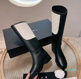 2022 boots classic luxury Fashion sexy black white Thick leather Boots winter electric embroidery Knitted wools Low heel Shoes