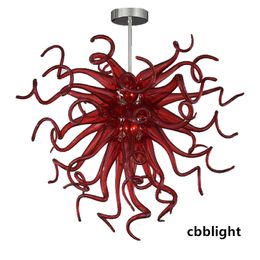 100% Hand Blown Glass Chandelier Pendant Lamps Borosilicate Murano Style Glass Art Glossy Red LED Lighting Spiral Crystal Chandeliers Hanging Fixutures LR682