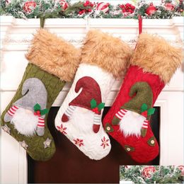 Christmas Decorations Faceless Doll Knitting Stocking Large Christmas Knitted Santa Gnome Socks Candy Gift Bag Decoration Drop Deliv Dhlu8