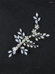 Headpieces Trendy Opal Bridal Hair Clips Silver Flower Head Jewellery Tiaras Wedding Pins Bride Accessories For Party