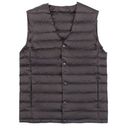 Men's Vests Man Ultra Light Down Spring Autumn Sleeveless V-Neck Male Casual Winter Collarless Waistcoat 221109