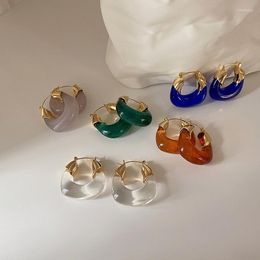 Hoop Earrings LOVOACC French Retro Blue Green Clear Resin Earring For Women Gold Colour Metal Geometric Statement Jewellery