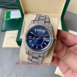 5 Star Super 17 Style Full Diamond Watch Sky-Dweller Stainless Steel 18K White Gold 42mm Blue dail Watch 326939 Automatic Sapphire Watches Mens Men's Wristwatches