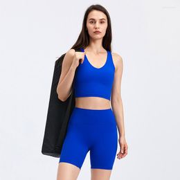 Active Sets Naked Feel Yoga Set Women Gym Clothing Summer Sportswear Tummy Control Workout Shorts Padded Crop Tank Top 2 Piece Sports Suits