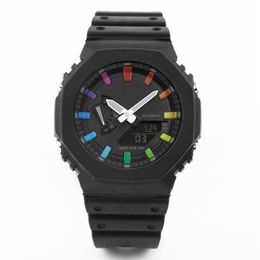 Iced Out Watch Men's Digital Sport Quartz Watch LED Waterproof World Time Full Feature Ultra thin Black Rainbow Oak Series removable assembly