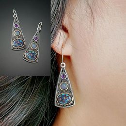 Dangle Earrings Fashion Creative Large Triangle Filled Purple Stone Ethnic Style Electroplating Antique Gold And Silver Colour Jewellery