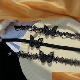 Chokers Cute Girl Black White Veet Lace Butterfly Choker Student Clavicle Chain Neck Collar Fairy Jewellery Women Necklaces Gift Drop Dhbis