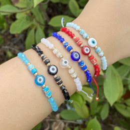 Turkish Evil Blue Eye Beads Bracelet Braided Rope Chain Crystal Beads Bracelets for Women Handmade Jewellery Gifts