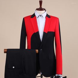 Men's Suits 2022 Suit Men's Two-piece Self-cultivation Personality Stitching Net Red Big-name Nightclub Casual Man Groom