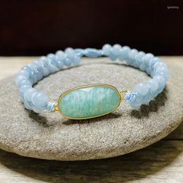 Charm Bracelets 4Unik Natural Amazonite String Braided Macrame Teengirls Wrap Bracelet Femme Women Jewelry Drop