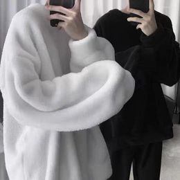 Men's Hoodies Oversized Sweatshirts Lamb Hair Kawaii Solid O-Neck Long Sleeve Sweatshirt Korean Fashion Loose Harajuku Women Men Streetwear