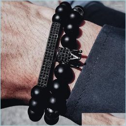 Charm Bracelets Charm Bracelets 2022 Classic Crown Rec Bracelet Men Fashion Matte Stone Bead For Jewellery Gift Kent22 Drop Delivery Dh6Go