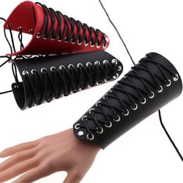 Charm Bracelets Faux Leather Wide Bracer Lace Up Arm Armor Cuff Bracelets Women Men String Steampunk Medieval Gauntlet Wristbands