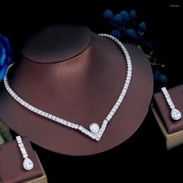 Necklace Earrings Set ThreeGraces Stunning Cubic Zirconia V Shape Bridal Wedding Party CZ For Women Fashion Prom Jewelry TZ759