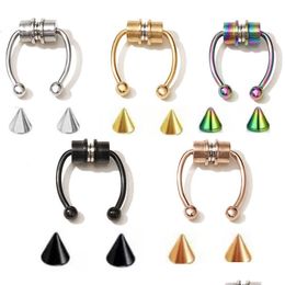 Nose Rings Studs Stainless Steel Magnet Fake Nose Ring Body Piercing Stylish Women Jewellery Without Pierced Band Nagnetic Suction S Dhs1H