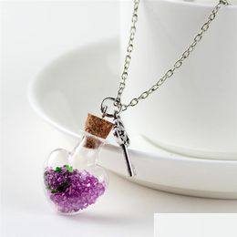 Pendant Necklaces Fashion Dry Flower Wish Bottle Key Heart Necklace Women Necklaces Drift Pendant Jewelry Will And Sandy Drop Delive Dhaub