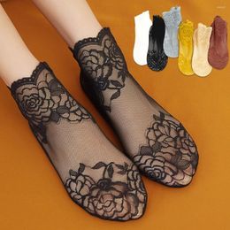 Women Socks Leaves Lace Invisible Thin Ladies Hollow Non-slip Shallow Transparent Elastic Sheer Ankle #W5