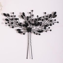 Headpieces Trendy Black Crystal Rhinestone Halloween Bridal Hair Pins Headpiece Women And Girls Handmade Wedding Party Jewelry Accessories