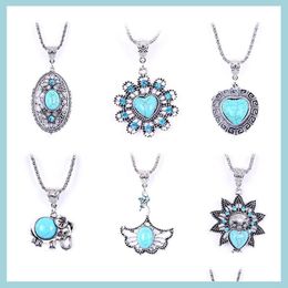 Pendant Necklaces Wholesale Tibetan Sier Jewellery In Bk Personality Turquoise Chokers Necklace European Hollowout Many Styles Pendant Dhrbq