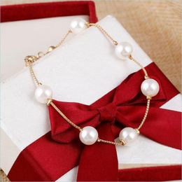 Charm Bracelets Charm Bracelets Top Quality Rose Gold Chain Imitation Pearl Beads Bracelet Fashion Jewellery Wholesale For Women Jewel Dhdof