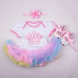 New Fashion Tutu Baby Girls Clothes Colour Skirt Sweet Fluffy Mini Skirts Girl Birthday Kids Ballet Party Dress 3 Piece Gift Set