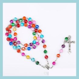 Pendant Necklaces Colorf Polymer Clay Bead Rosary Pendant Necklace Cross Virgin Mary Centrepieces Christian Catholic Religious Hip H Dh1Bl