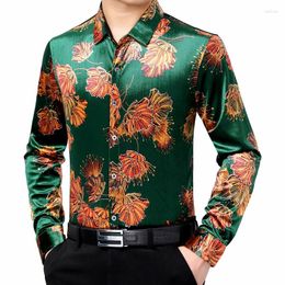 Men's Casual Shirts Retro Unusual Clothes Elegant Green Velour Long Sleeve For Mens Gentleman Velvet Party Dress Warm Social Blue Red