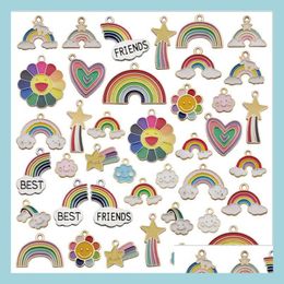 Charms 40Pcs Handmade Diy Jewellery Charms Pendants For Bracelet Necklace Earring Accessories Alloy Oil Drip Rainbow Cloud Jewellery F Dhvjy