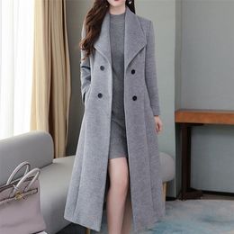 Women's Wool Blends Coat Fashion Spring And Winter Woolen Swing Long Women Ladies Thicken Lapel Slim Fitted Overcoat Female Outer 221110