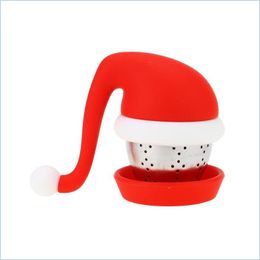 Tea Strainers Tea Strainers Christmas Hat Shaped Strainer Stainless Steel Fine Mesh Gree Leaves Cup With Bpa Sile Hats Drop Delivery Dhgt5