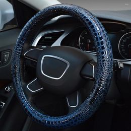 Steering Wheel Covers Car Universal Auto Cover Leather Crocodile Pattern Interior Styling Black Brown Blue