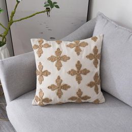 Pillow Embroidery Cover Decorative Case Vintage American Country Style Linen Thread Four Leaf Clover Embroidered Coussin