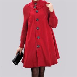 Women's Wool Blends Red Woolen Coat Mid-length Single Breasted Coats Cloak Trench Autumn Winter Oversized Long Loose Overcoat 221110