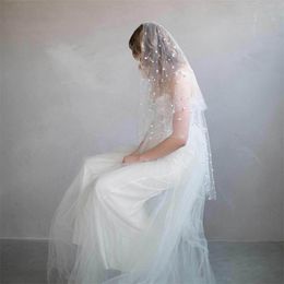 Wedding Bridal White Pearl Veil Pale Ivory long Tulle Comb Medium Short One Layered Waist Length Head Veils Hair Accessories Jewelry