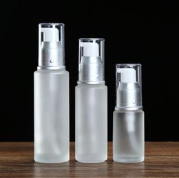 100pcs 20ml Empty Frost Glass bottle Cosmetic Packing Spray Emulsion Pump Bottle Cream Jar Container