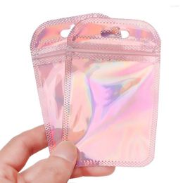 Jewellery Pouches 50pcs/bag Thicken With Hang Hole Iridescent Resealable OPP Bags Packaging Bag Zip Self Sealing