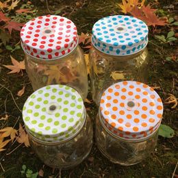 Storage Bottles 3 PCS Drinking Glass Colourful Polka Dots Lids Mason Jar Hole For Kids Parties Birthday Baby Showers Accessories