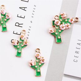 Pendant Necklaces Trendy Enamel Alloy Charms 30PCs 10PCs Peach Tree Floral Plant Oil Drop Floating Charm Craft Fit Bracelet Necklace