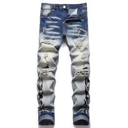 Ripped Designer Mens Pant Jeans Hiking Hip hop High Street Fashion Brand Pantalones Vaqueros Para Hombre Motorcycle Embroidery Close fitting ZEIY