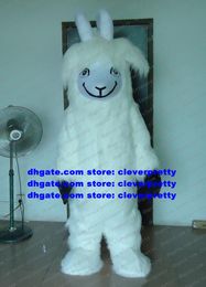 White Long Fur Goat Ram Mascot Costume Antelope Gazelle Sheep Adult Character Promotional Compaign Etiquette Courtesy zx37